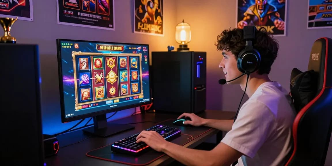 Exciting scene of a player enjoying international slot games on a modern gaming setup.