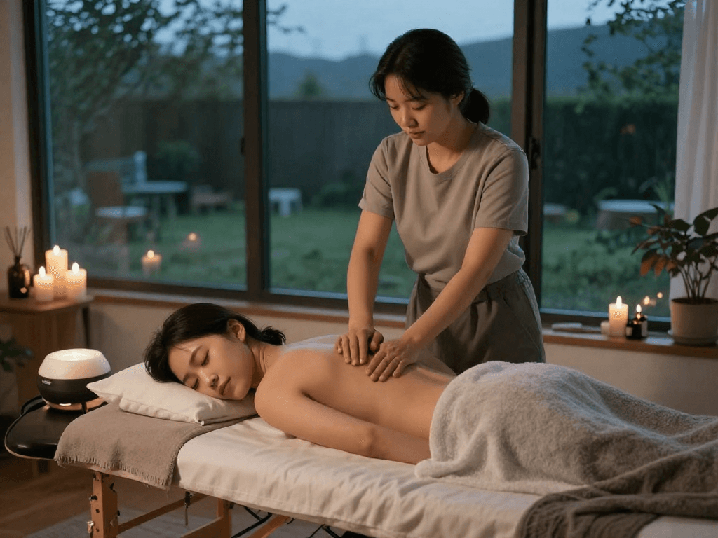 Enjoying a relaxing 강동구출장안마 experience with a serene in-home massage therapy session.