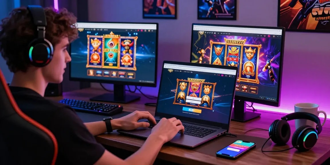 Proses Login LUXURY777 dengan pengguna menikmati permainan slot online di laptop yang stylish.