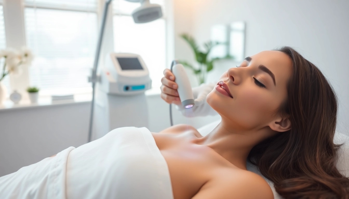 A woman undergoing worcester laser hair removal treatment in a modern clinic environment.