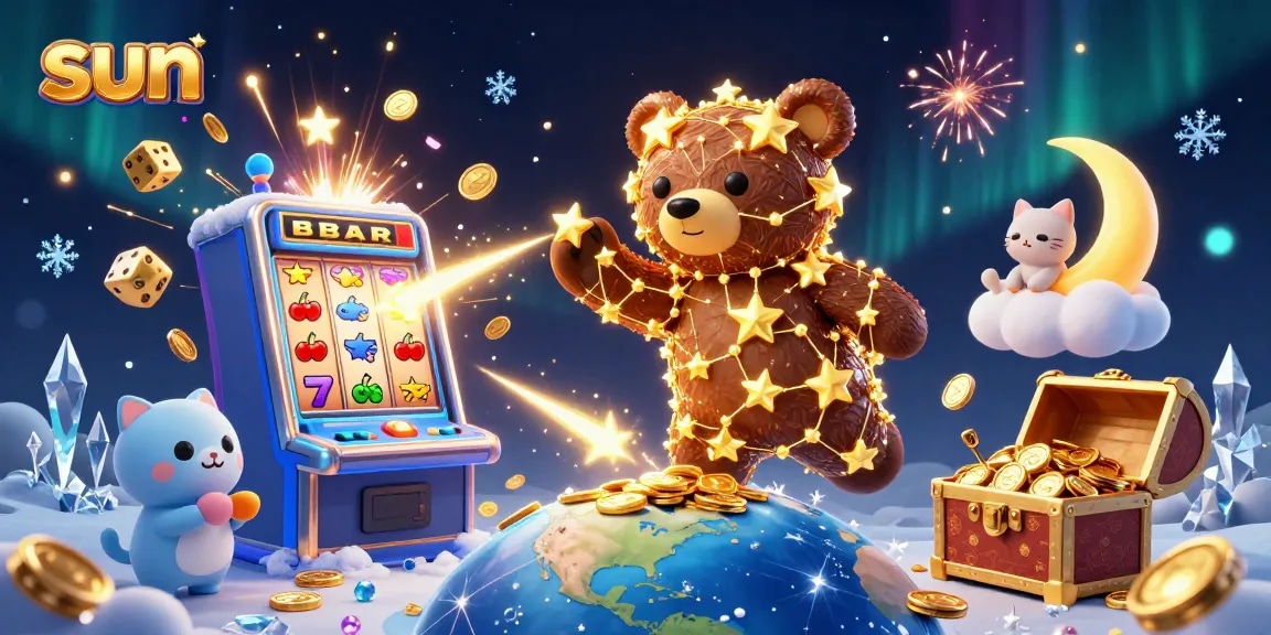 Win big with the sun-themed casino imagery showcasing vibrant slots and sparkling coins.