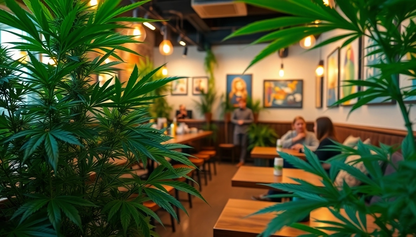 Erleben Sie das lebendige Ambiente des cannabis club hamburg mit gemütlichen Sitzbereichen und Pflanzen.