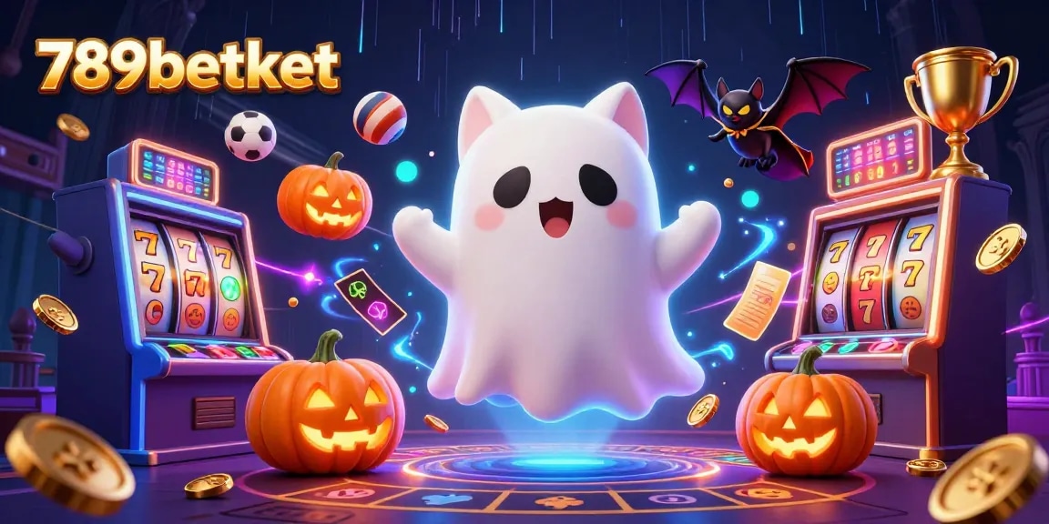 Experience thrilling gaming with 789betket in a dynamic haunted casino scene filled with vibrant characters and action.