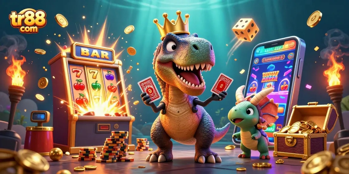 Experience thrilling gameplay at tr88 com with cartoon dinosaurs and dynamic casino elements.