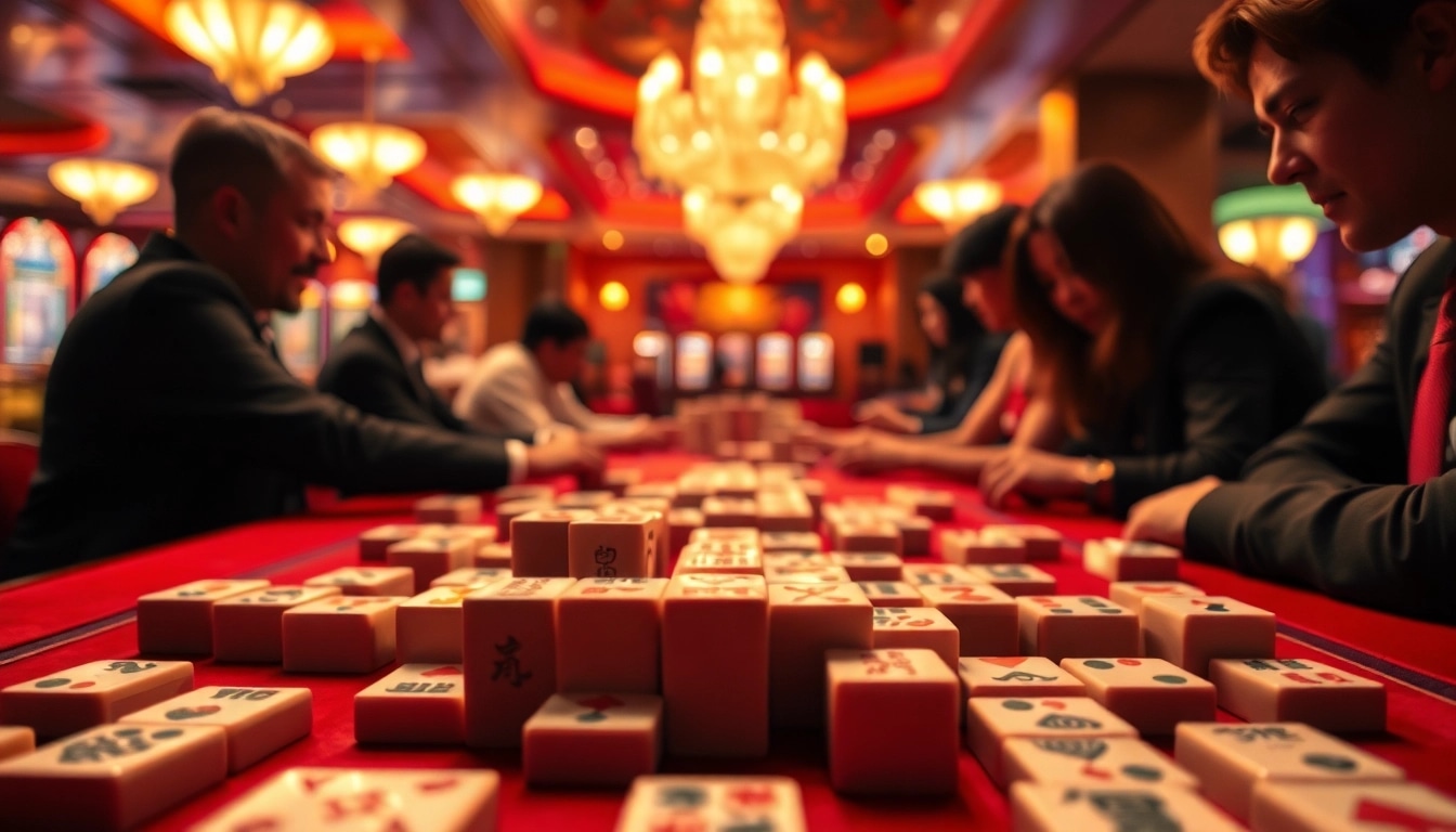Permainan bossmahjong yang seru di kasino dengan pemain fokus dan grafik yang hidup.