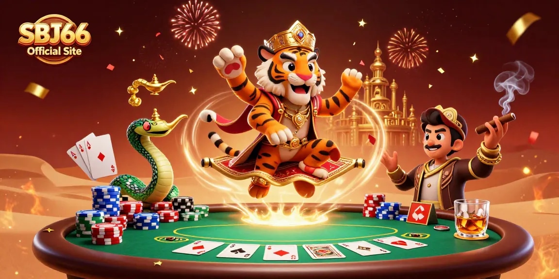 Experience the excitement of SBJ66 Official Site with dynamic game imagery, featuring vibrant casino elements.