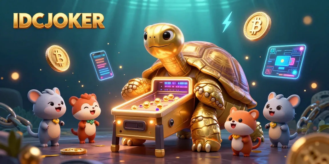 Experience the excitement of IDCJOKER with thrilling gaming elements in a vibrant 3D casino illustration.