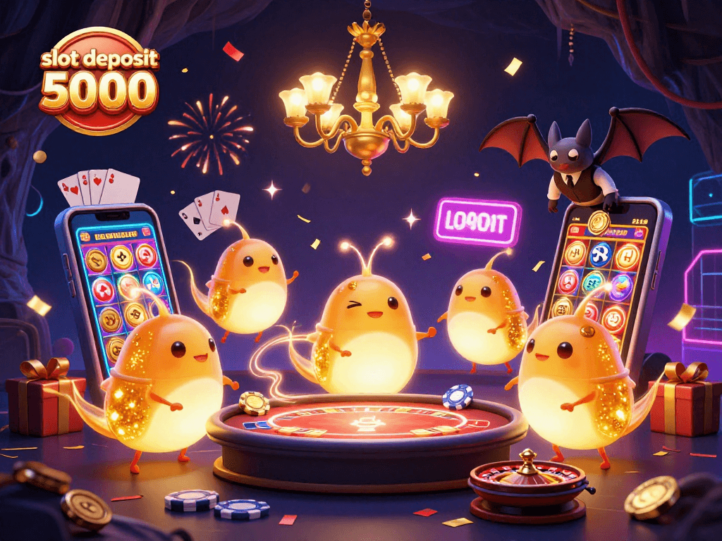 Engage with slot deposit 5000 opportunities in a vibrant casino scene featuring animated glowworms and thrilling game elements.