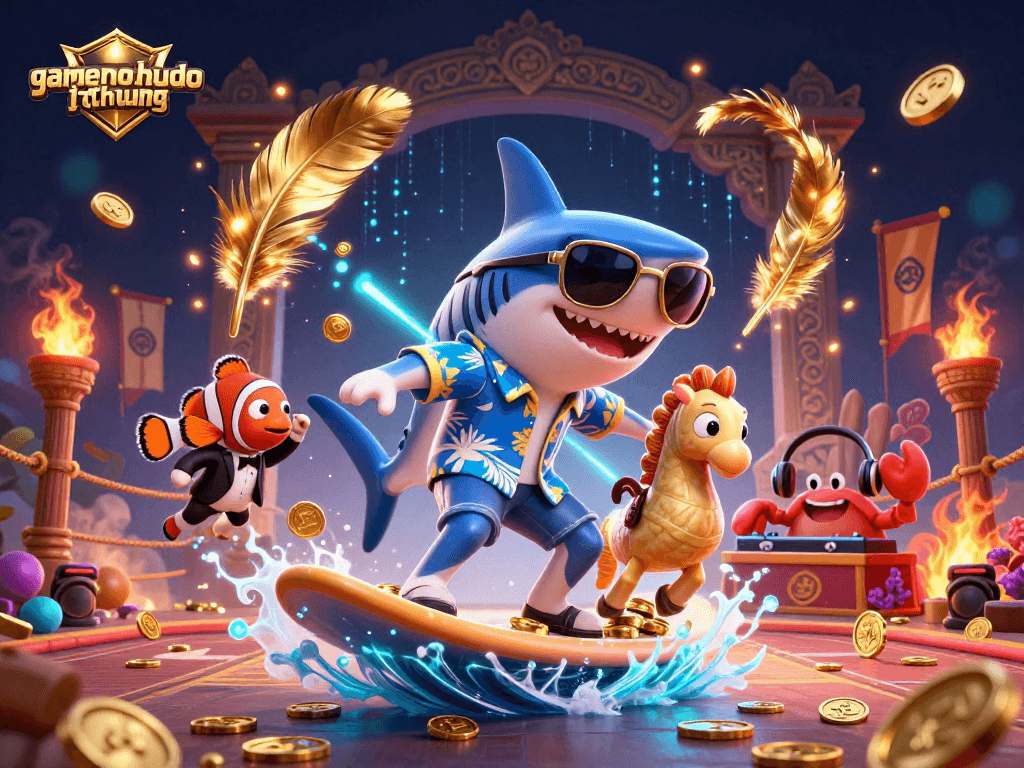 Engage with gamenohudoithuong in this vibrant scene showcasing thrilling jackpot gaming action with a playful twist.
