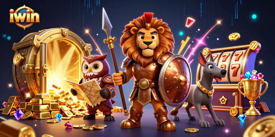 Experience the excitement of iwin with a 3D Spartan lion and casino treasures.