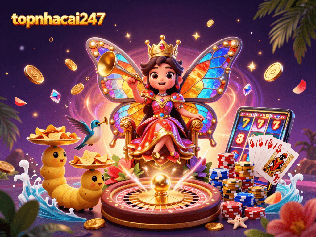 Experience the excitement of topnhacai247 with vibrant casino-themed characters and dynamic elements.