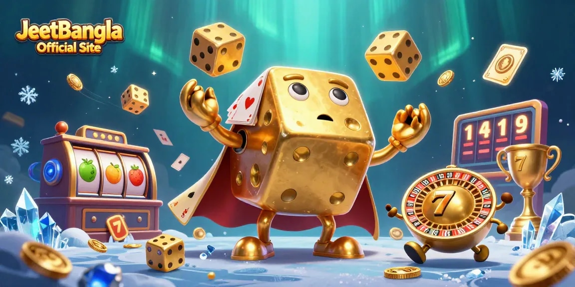 Engage with JeetBangla Official Site through this dynamic casino-themed illustration showcasing lively gaming elements.