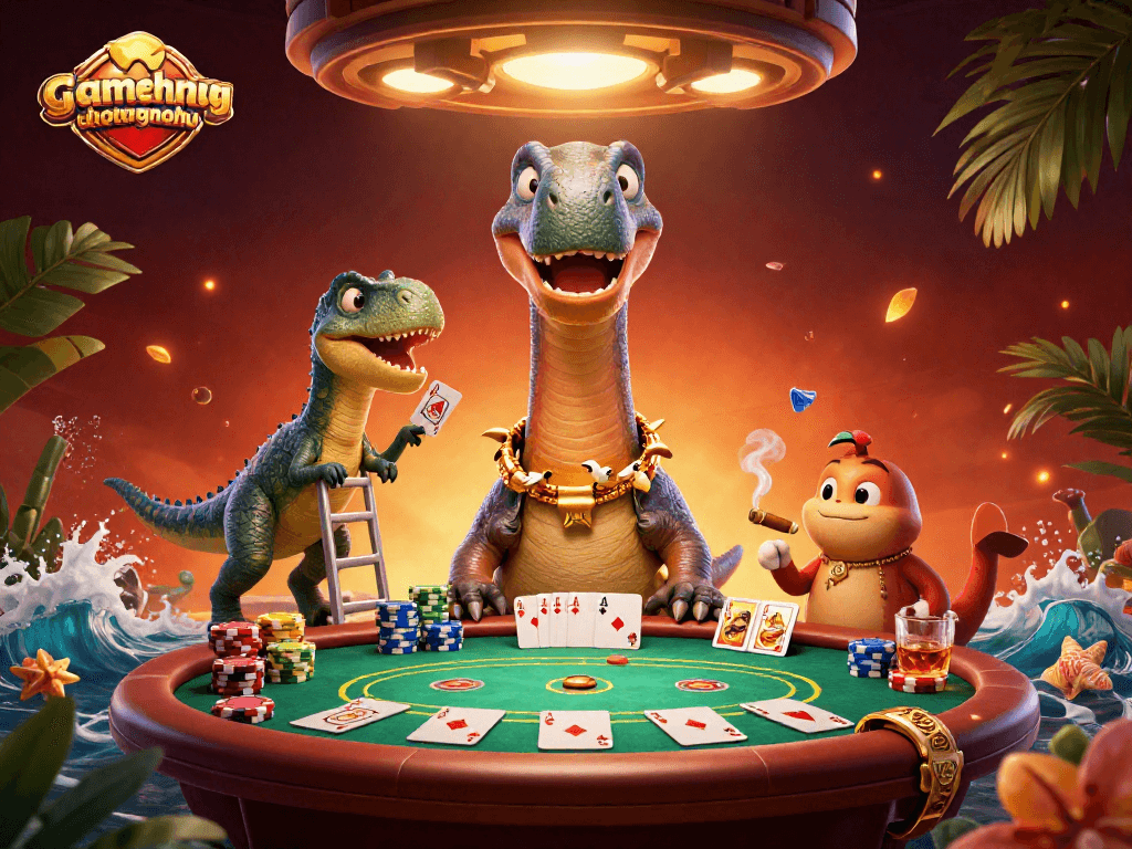 Experience thrilling poker action in gamethuongnohu's vibrant 3D casino scene with playful characters.