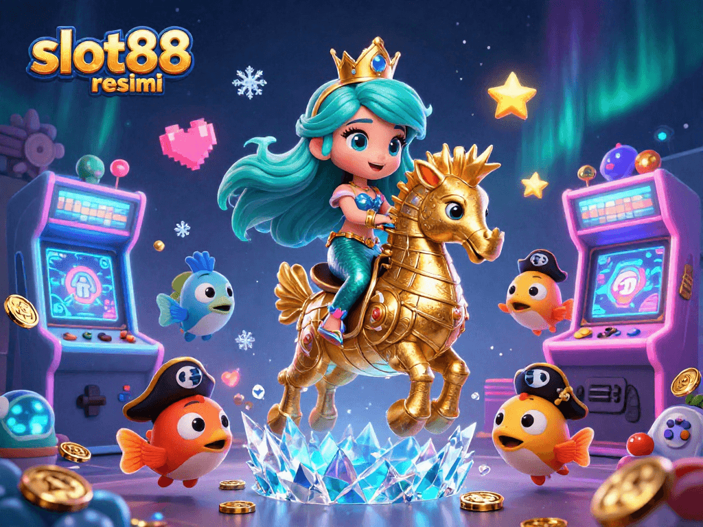 Experience the excitement of slot88 resmi with our vibrant mermaid-themed casino illustration featuring game elements.