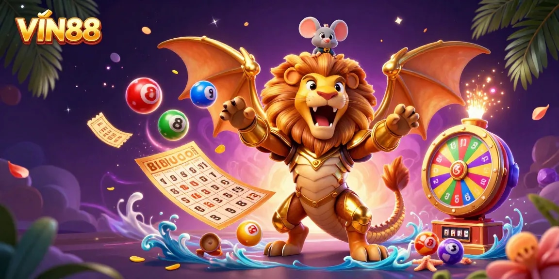 Experience thrilling wins with the stunning VIN88 lottery scene full of colorful energy and vibrant gaming elements.