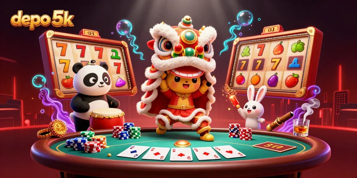 Permainan peluang di depo 5k dengan fitur menarik dan simbol slot, gaya hidup glamor.