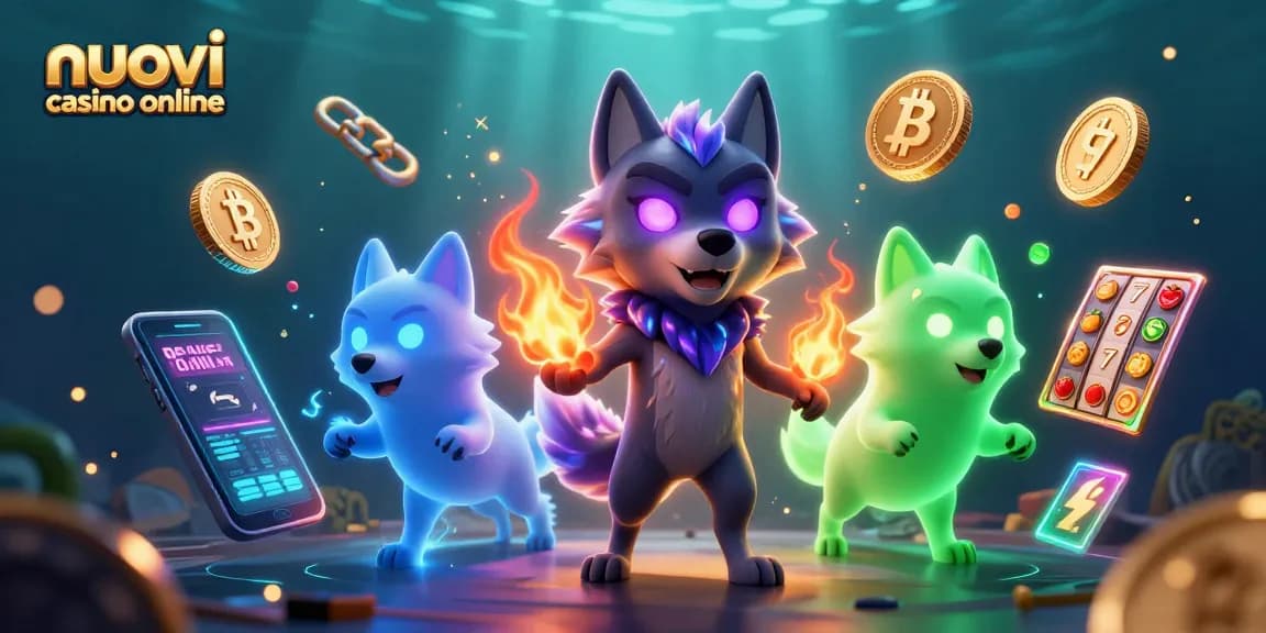 Gioca nei nuovi casino online con un'immagine di leader dei lupi e simboli di gioco futuristici.