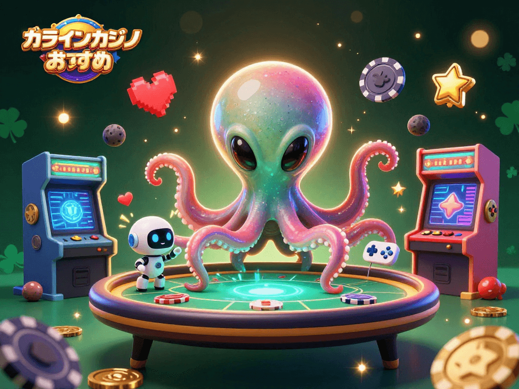 オンラインカジノ おすすめでアクション満載の宇宙カジノゲーム体験を提供するイラスト