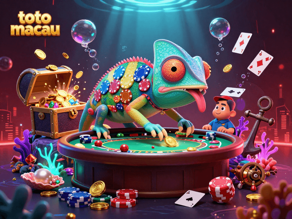 Win big at toto macau with a vibrant underwater casino featuring a chameleon owner and treasure!