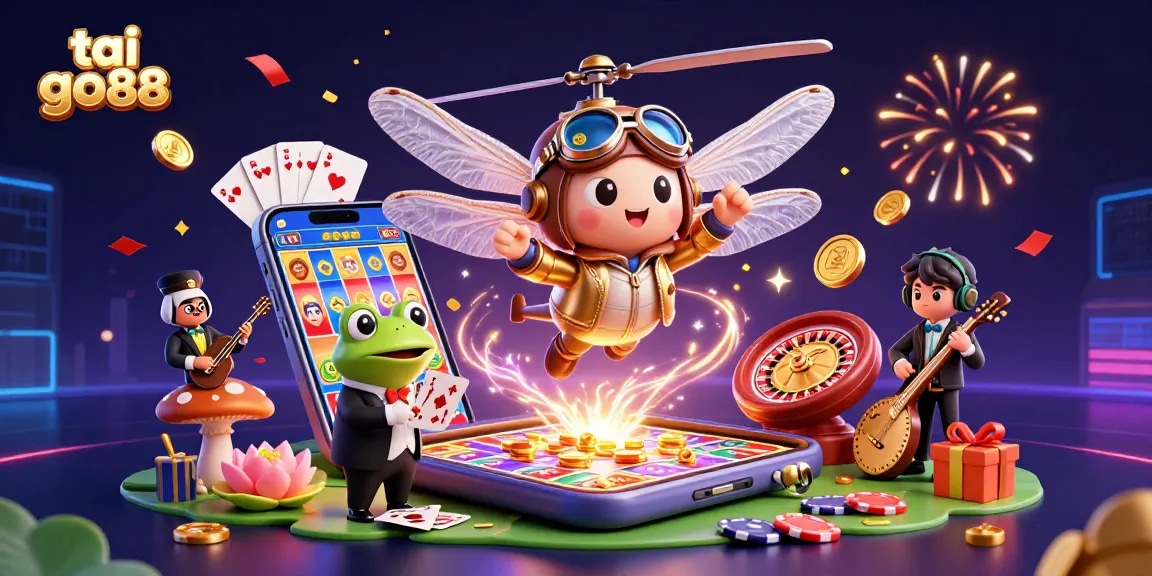 Engage with tai go88 games in this vibrant 3D casino scene featuring lively characters and exciting gambling elements.