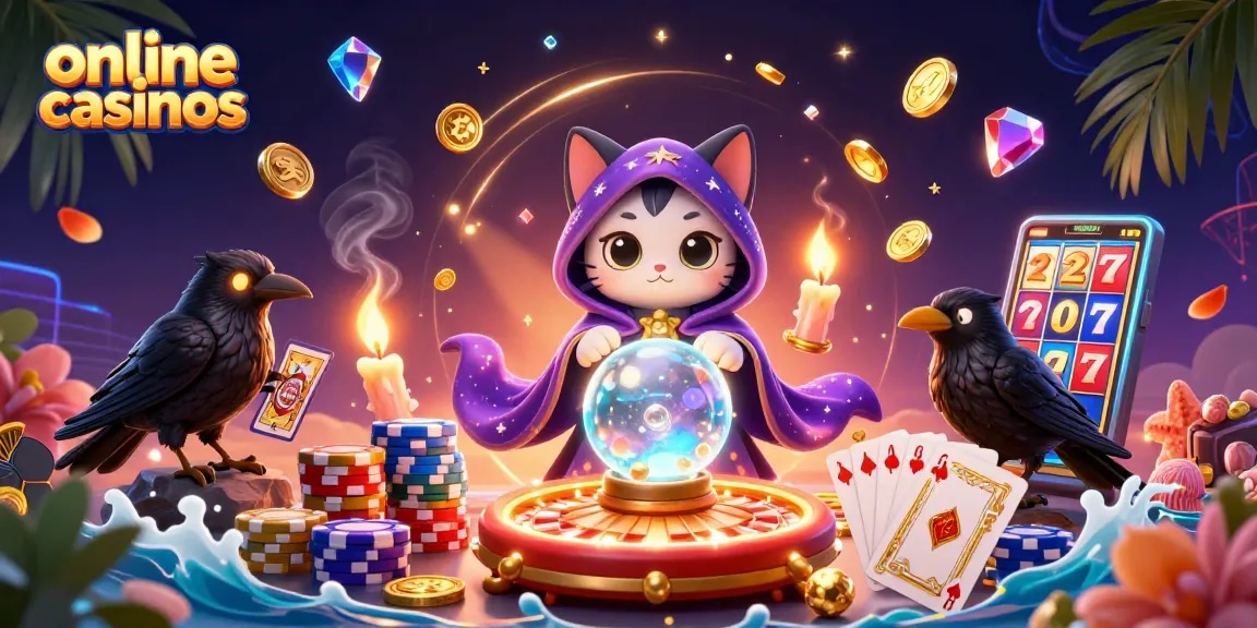 Engage with online casinos through vibrant card games and sparkling elements in this dynamic scene.