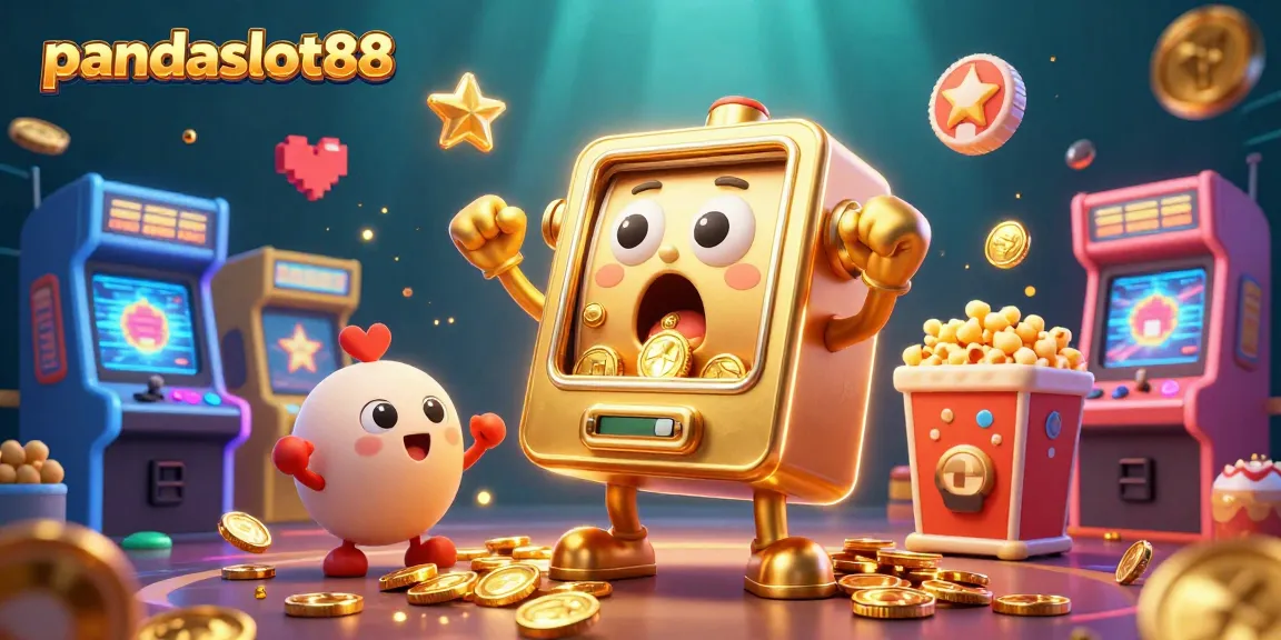Mainkan slot di pandaslot88: mesin slot emas mengeluarkan koin sambil mendapat jackpot.
