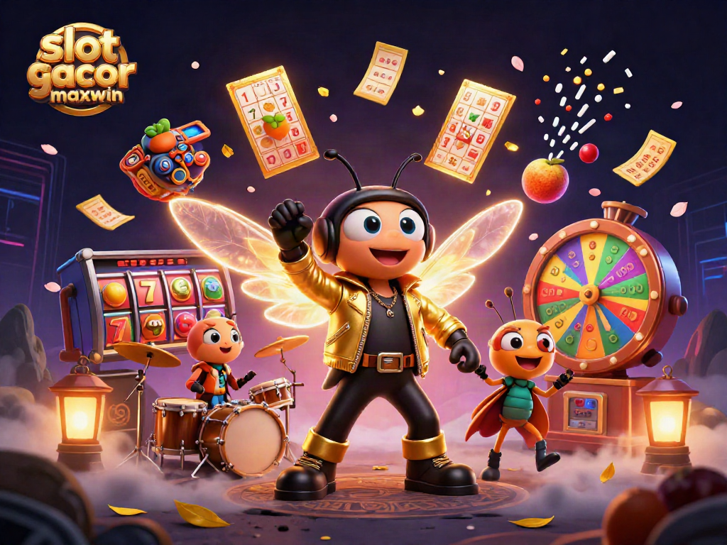 Engage with slot gacor maxwin as the cicada rock star unveils vibrant slot reels in a dynamic casino scene.