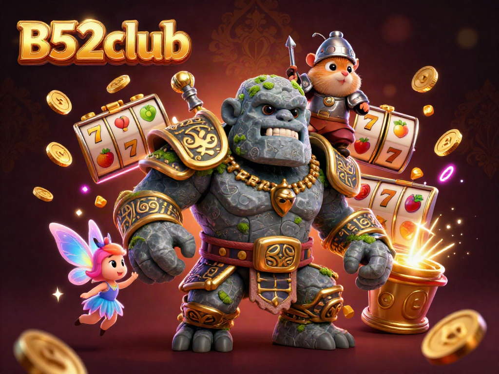 Experience the vibrant casino excitement with B52club's magical gaming adventure featuring a guardian golem.