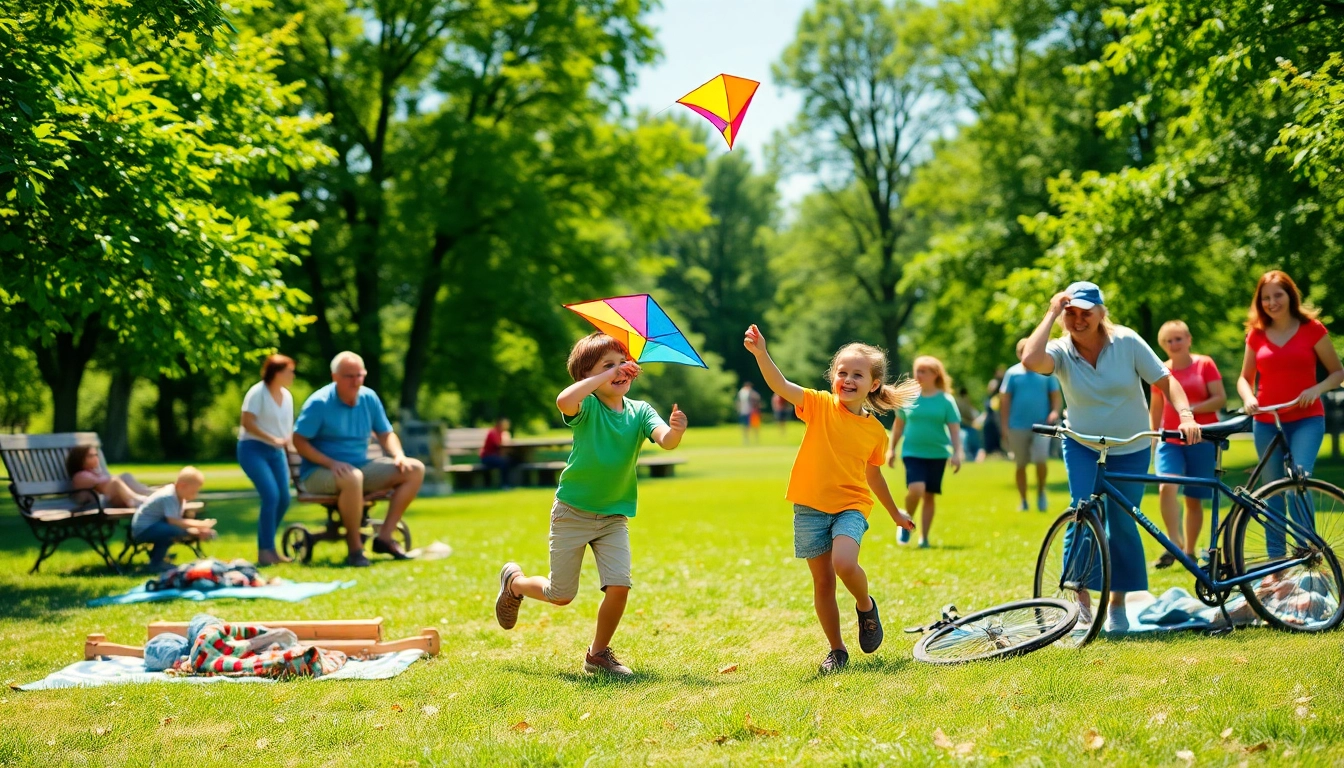 Families enjoying a sunny day at Clarksburg park, showcasing the community vibe of enjoyclarksburg.com.