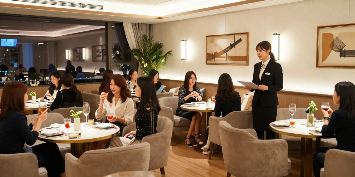 강남구구단의 고급스러운 분위기에서 고객과 매니저가 소통하는 모습입니다.