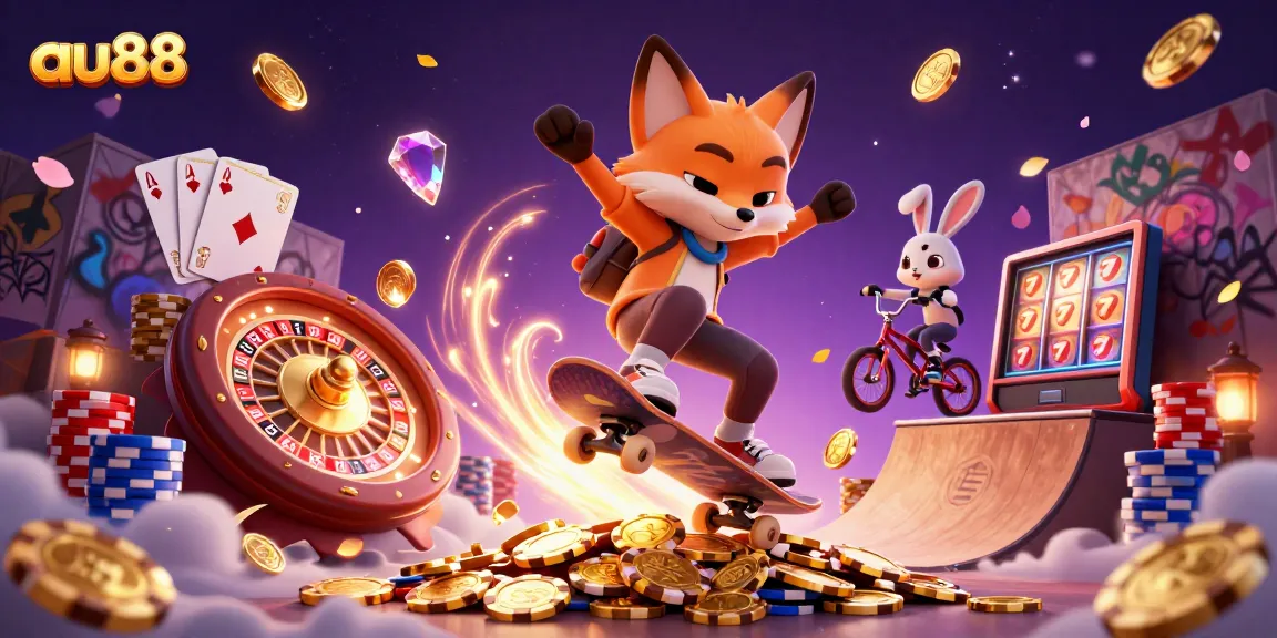 Engage in the thrill of au88 as foxes and rabbits showcase casino antics filled with poker chips and dazzling gems.