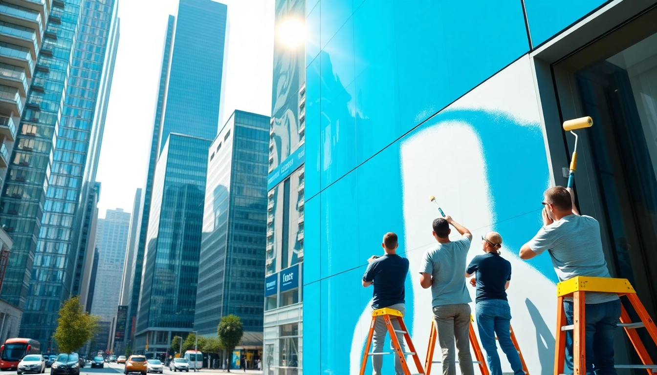 Transform your space with professional commercial painting service, featuring skilled painters revitalizing a building.