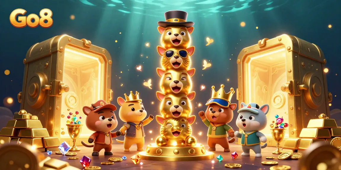 Engage with Go8's vibrant 3D casino scene featuring a golden totem pole and treasure elements.