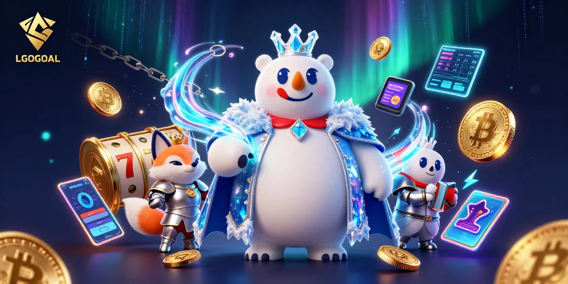 Play thrilling slots at LGOGOAL with a captivating 3D polar bear and snow fox, evoking fun excitement.