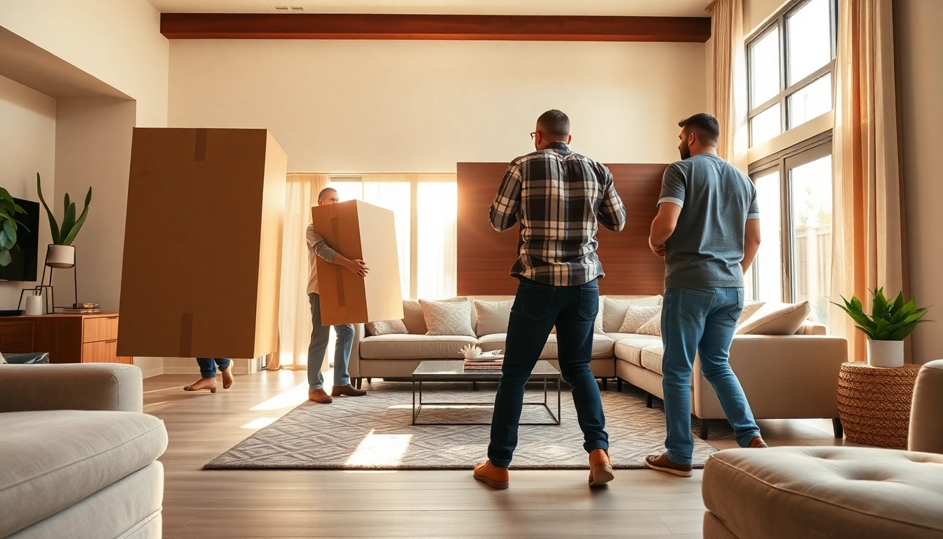 Efficient furniture removal Phoenix showcased by professionals handling items in a bright living space.