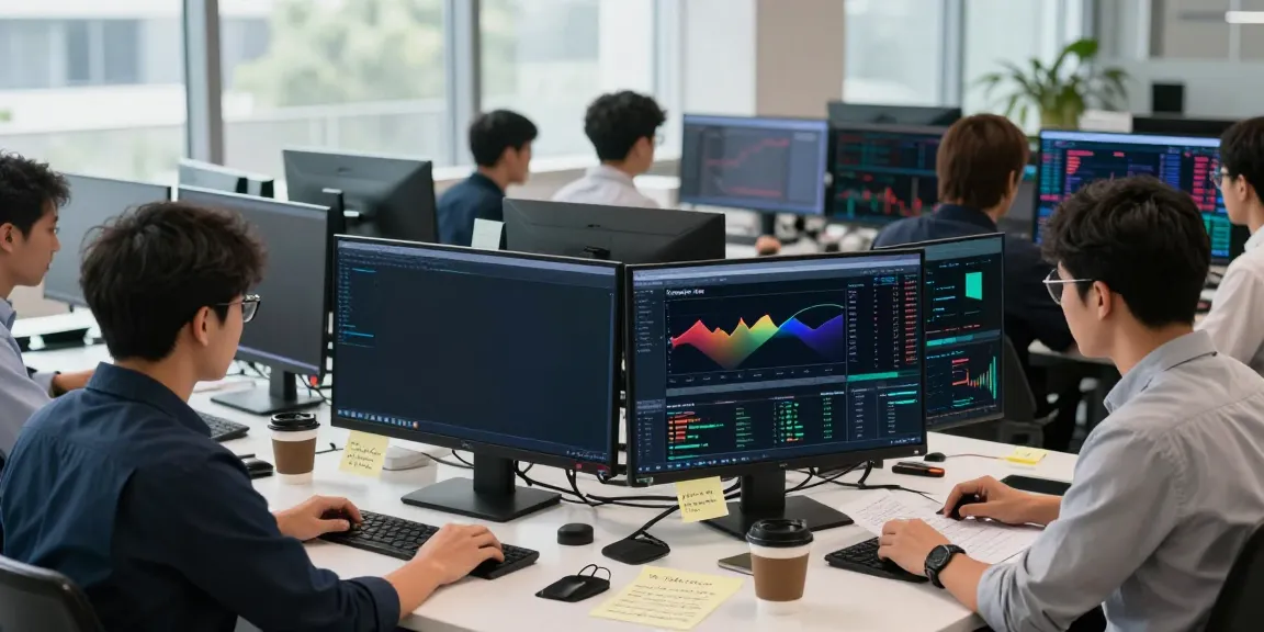 Traders analyzing data on TradingView in a modern workspace.