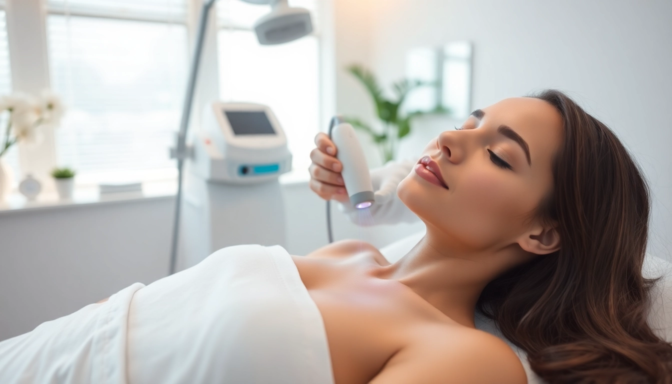 A woman undergoing worcester laser hair removal treatment in a modern clinic environment.