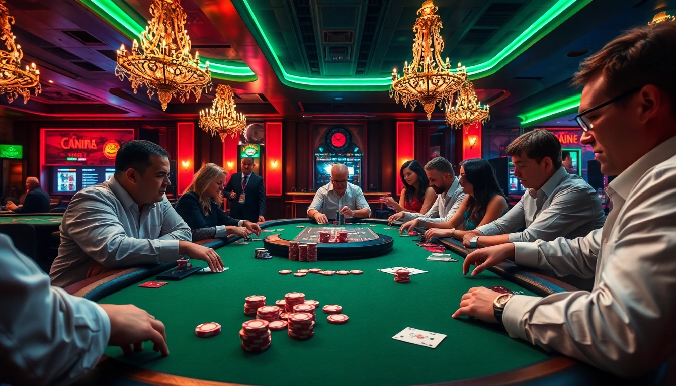 Taruhan serius pada meja poker dengan pgbet dalam suasana kasino yang meriah.