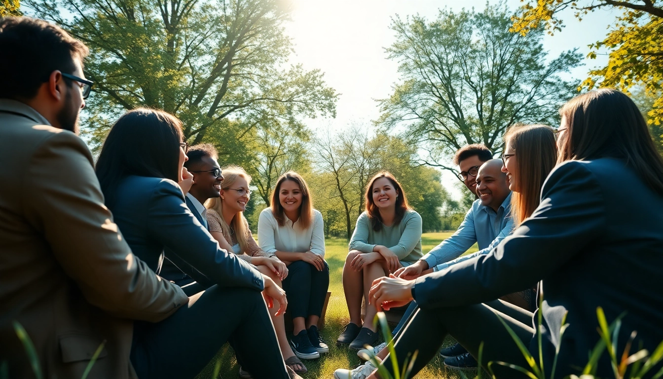 Icebreaker activity bringing people together in a sunny outdoor setting.