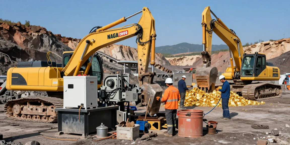 NAGA2000 equipment in action at an industrial mining site showcasing skilled workers and heavy machinery.