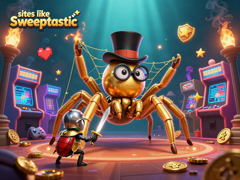Play slots like sweeptastic with vibrant visuals and engaging characters in a casino-themed scene.