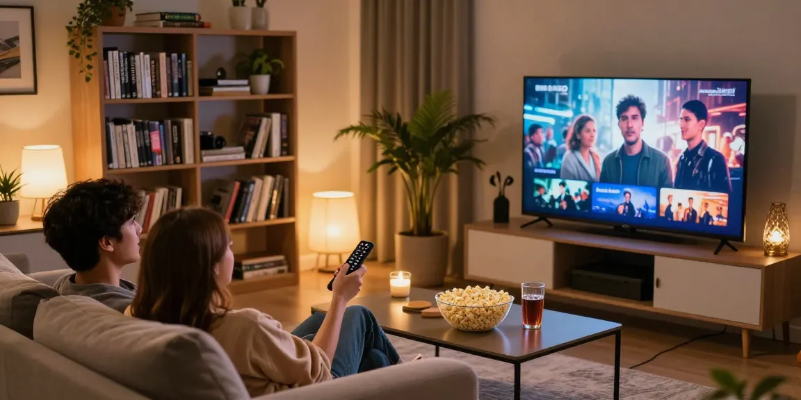 Enjoying a cozy night in with 10pila streaming premium content and snacks for a perfect evening.