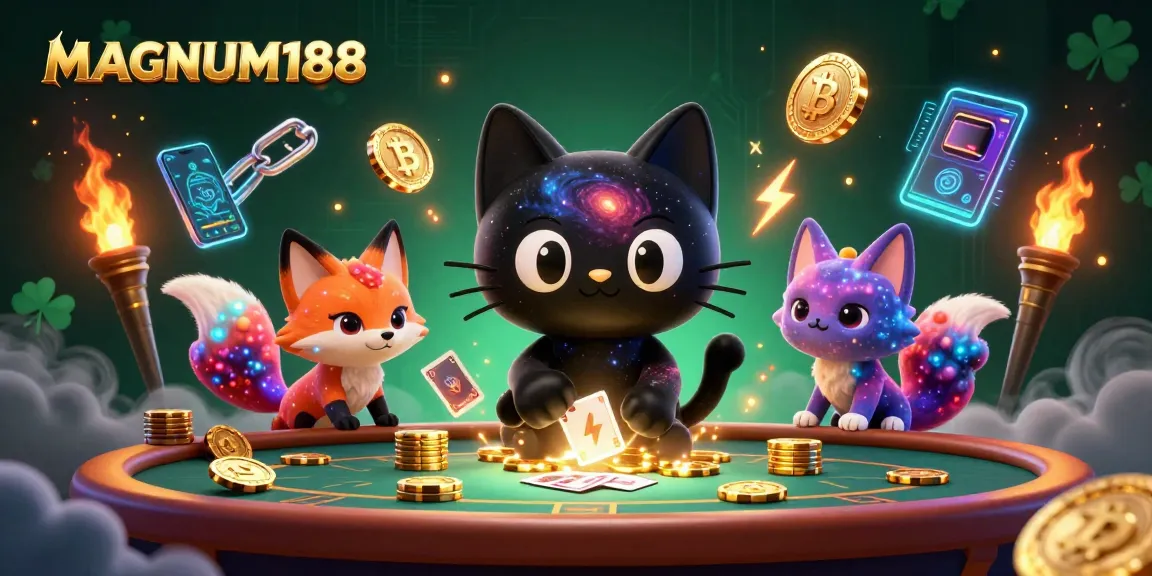 Experience the excitement of MAGNUM188's cosmic casino scene with vibrant characters and rich 3D elements.
