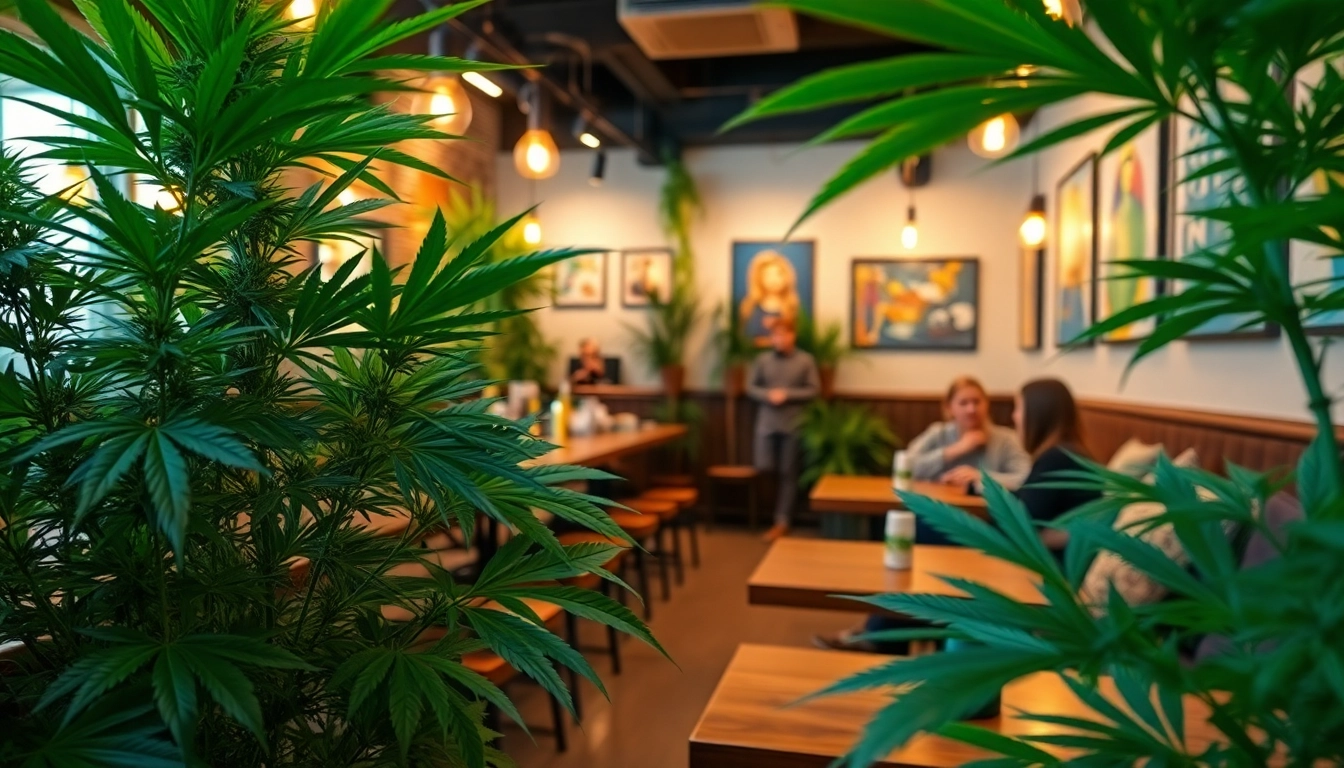 Erleben Sie das lebendige Ambiente des cannabis club hamburg mit gemütlichen Sitzbereichen und Pflanzen.