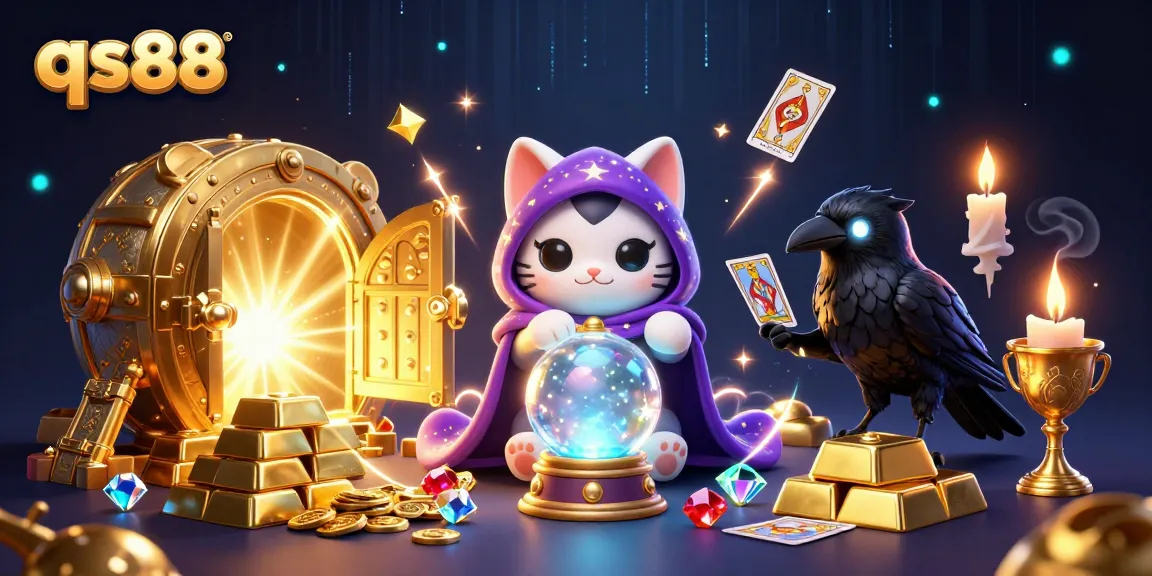 Experience the vibrant gaming environment of qs88 with a magical fortune teller and treasures.