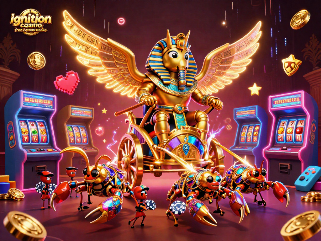 Win with ignition casino free bonus codes, featuring vibrant 3D characters and casino elements.