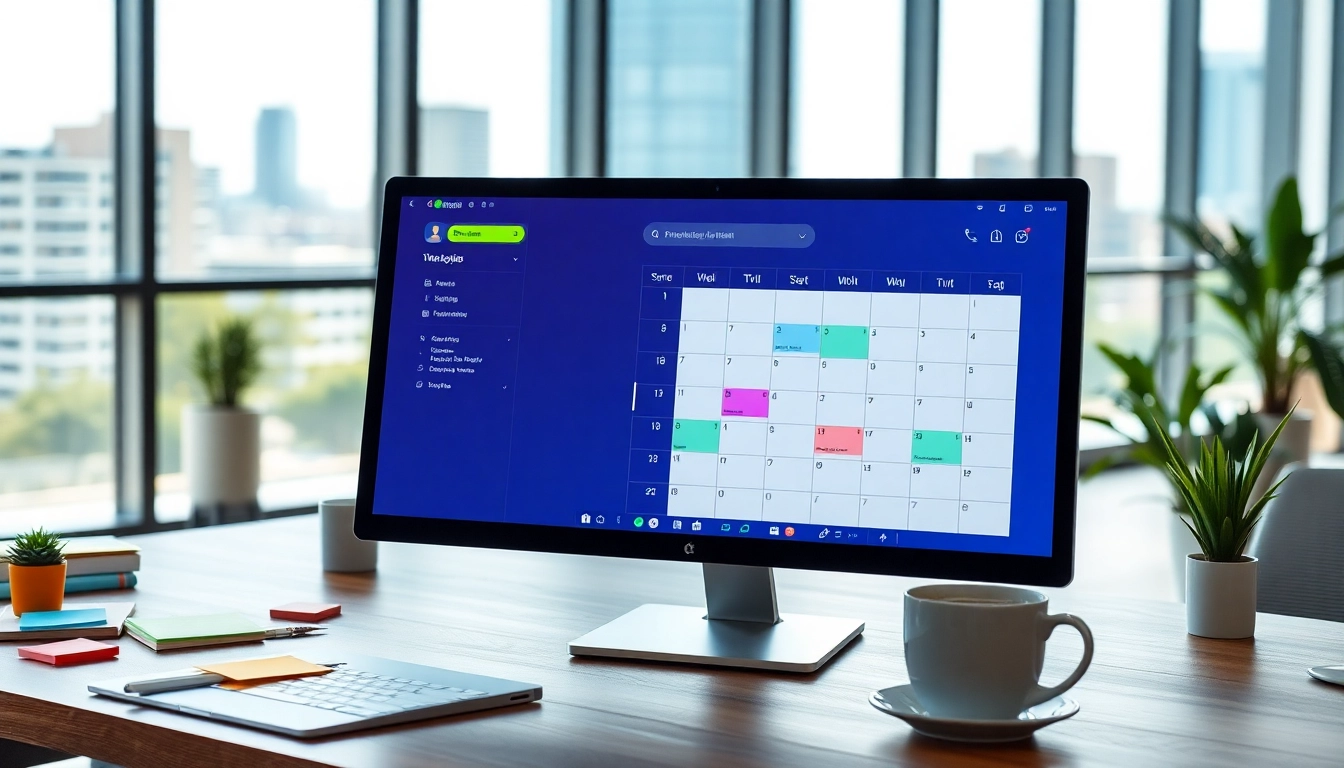 Showcase AI scheduling assistantI organizing tasks efficiently on a vibrant digital calendar.