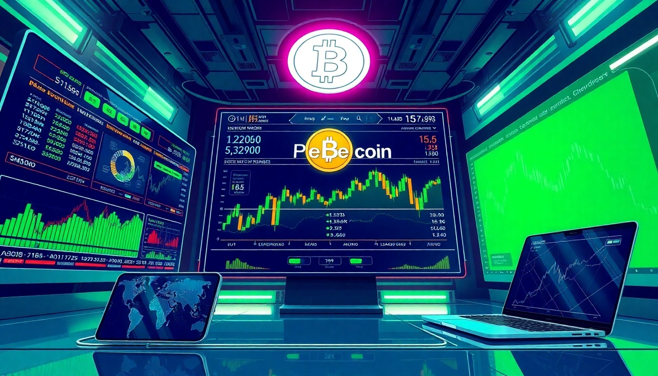 Bekijk de actuele koers en trends van pepecoin.nl in een levendige digitale interface.