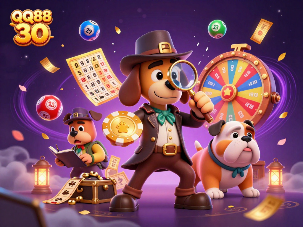 Examine the thrilling world of QQ88 30 as a detective uncovers poker chip clues amidst vibrant lottery elements.