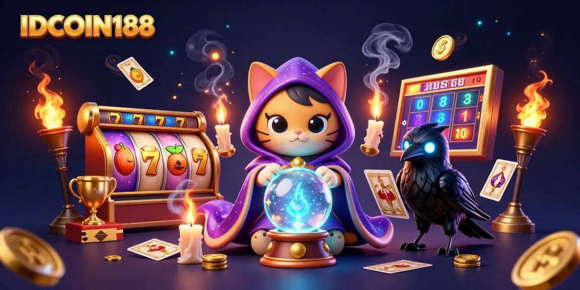Spin the reels on IDCOIN188 with winning symbols and dynamic elements in a vibrant casino scene.